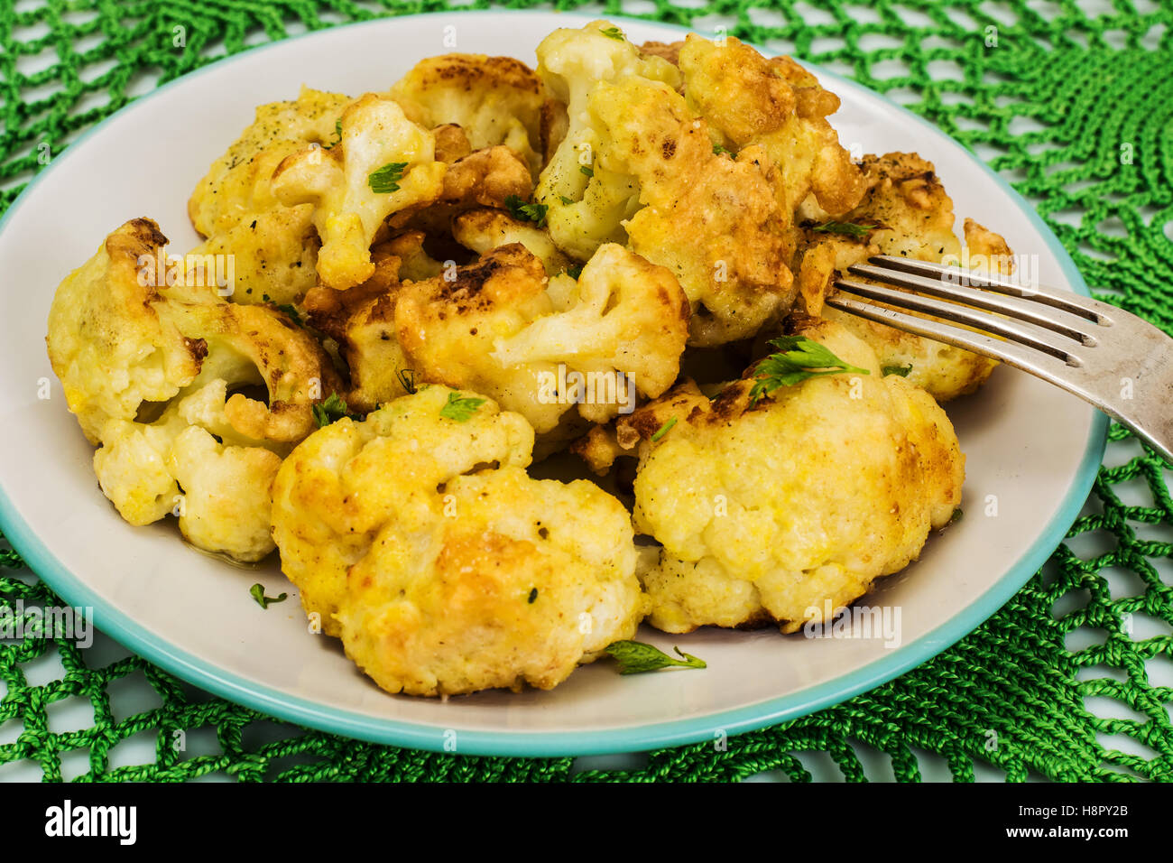 Cauliflower Fried in Batter Stock Photo Alamy