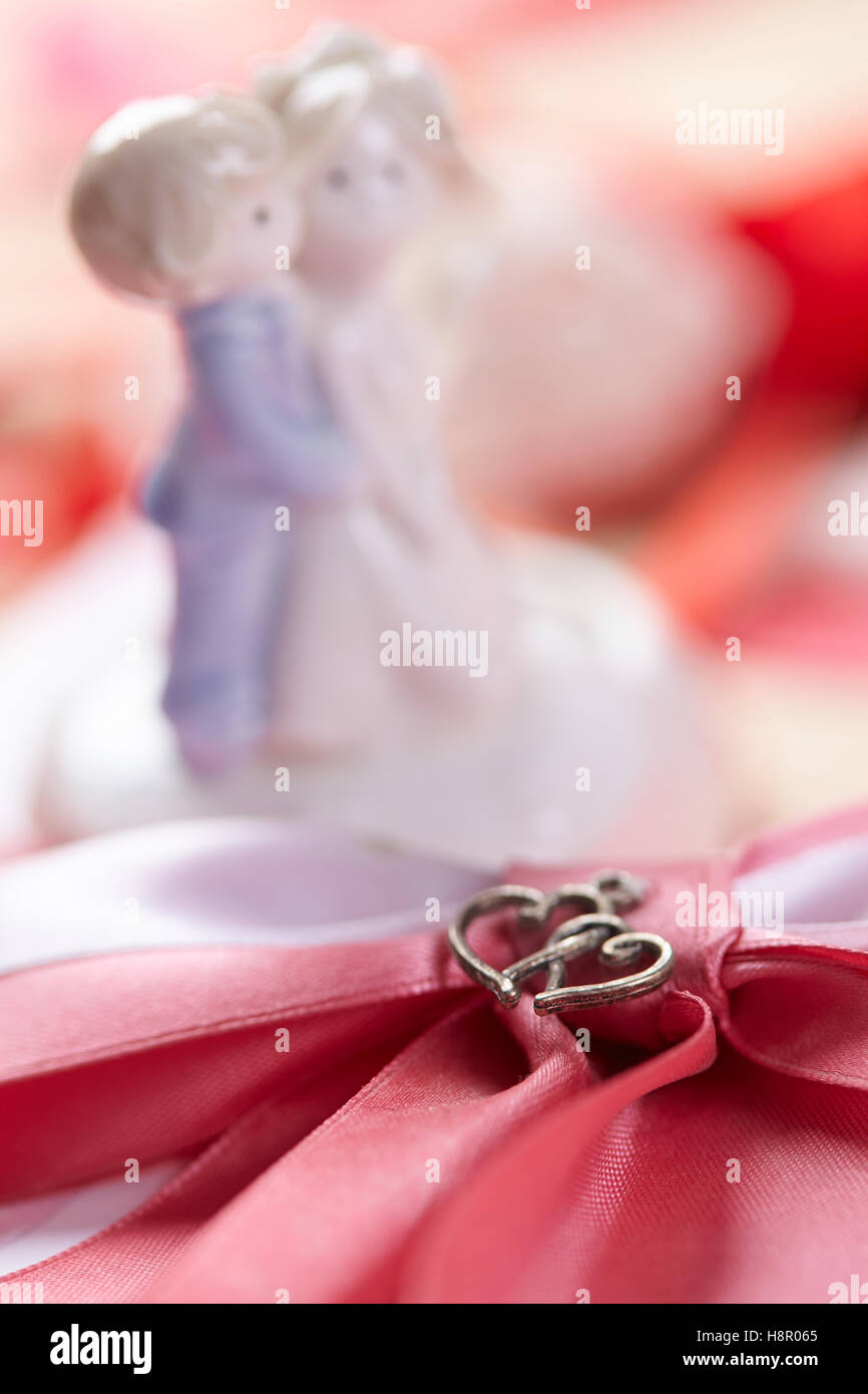 beautiful pink bow and hearts couple Stock Photo