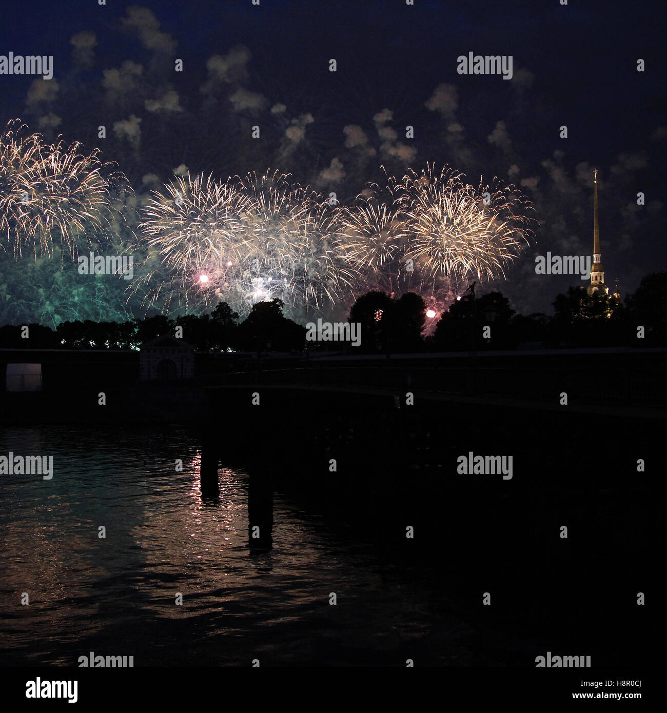 Fireworks in of St Petersburg, festival in Petersburg, white nights