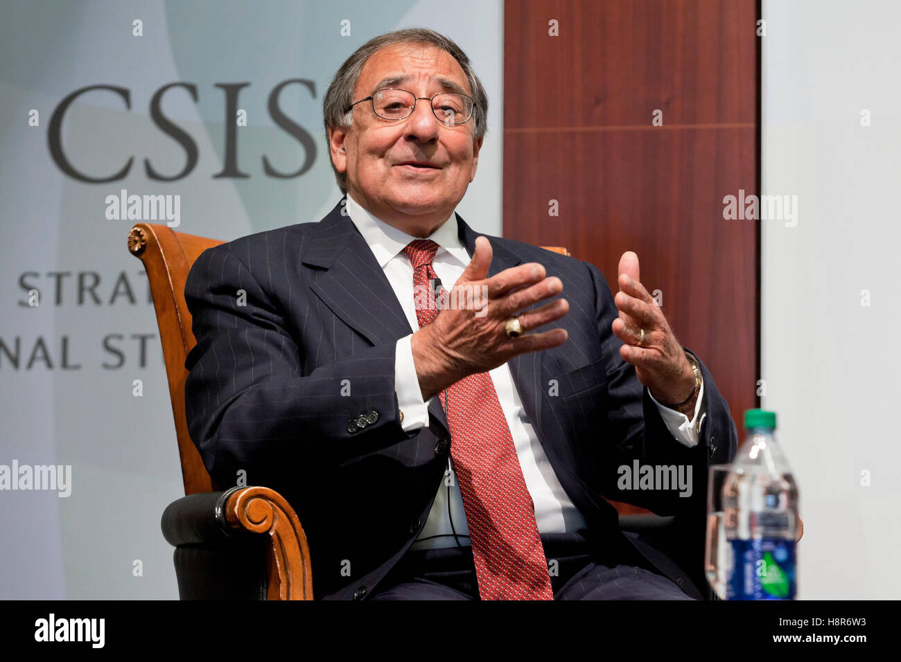 Washington, DC, USA. , . Former Secretary of Defense and Director of CIA, Leon Panetta, speaks at Center for Strategic & International Studies on "Turning Point - A New Comprehensive Strategy for Countering Violent Extremism" program launch. Credit:  B Christopher/Alamy Live News Stock Photo