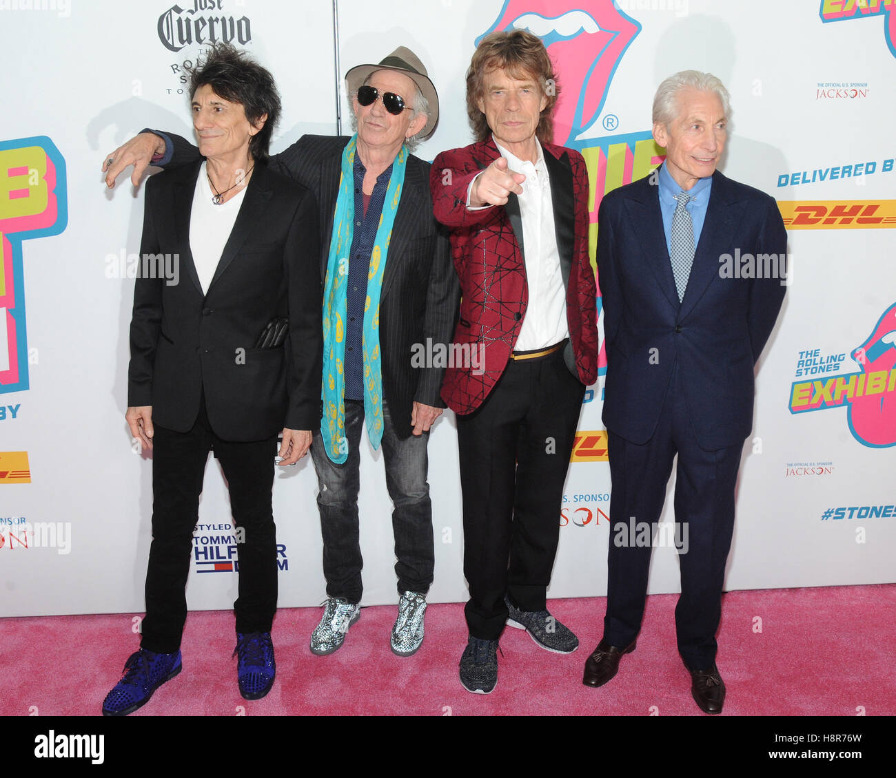 New York, NY, USA. 15th Nov, 2016. (L-R) Ronnie Wood, Keith Richards, Mick Jagger and Charlie Watts of The Rolling Stones attend The Rolling Stones Exhibitionism opening night at Industria Superstudio on November 15, 2016 in New York City. © John Palmer M Stock Photo