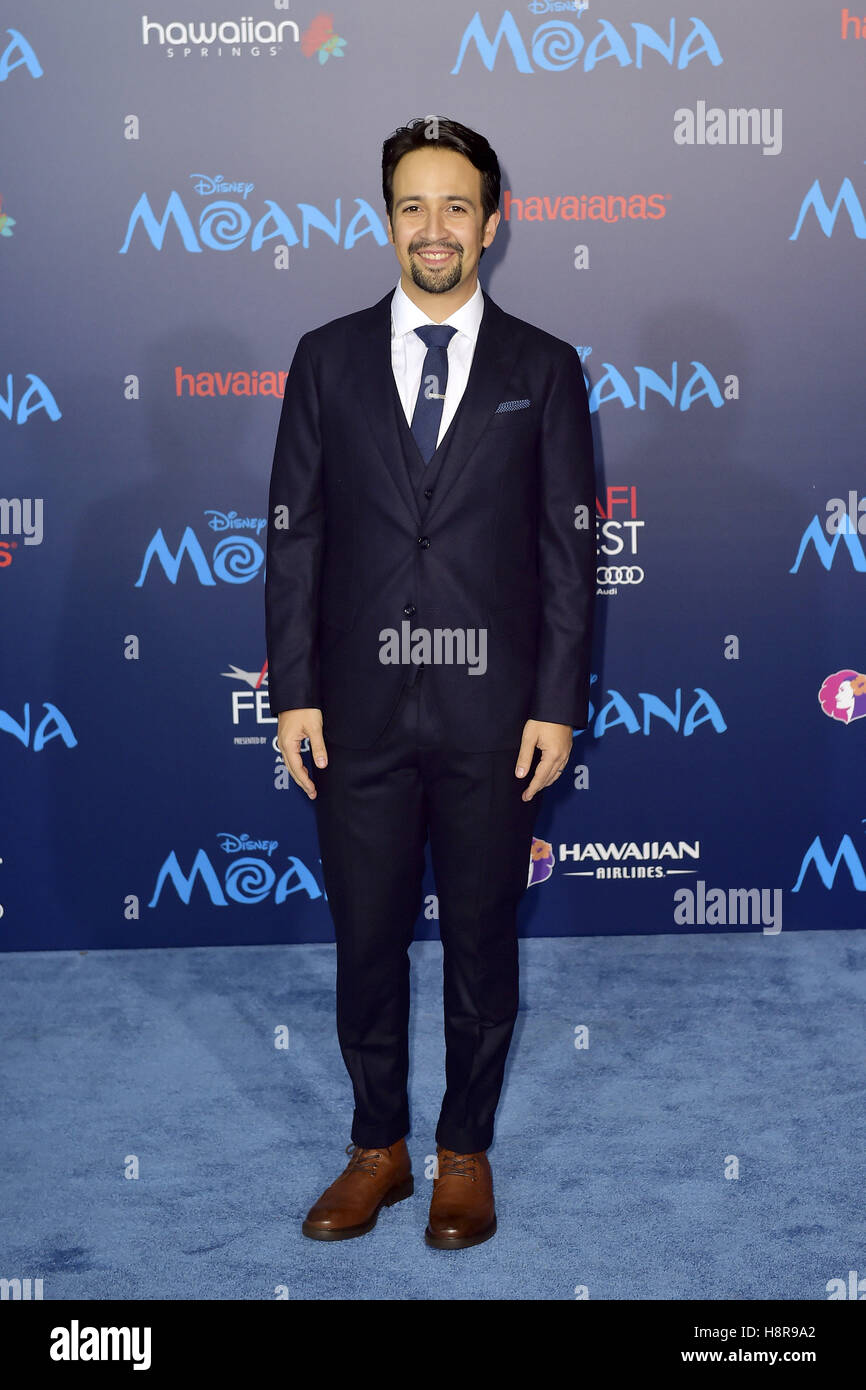 Hollywood, California. 14th Nov, 2016. Lin-Manuel Miranda attends the premiere of Disney's 'Moana' during the AFI FEST 2016 presented by Audi at the El Capitan Theatre on November 14, 2016 in Hollywood, California. | Verwendung weltweit © dpa/Alamy Live News Stock Photo
