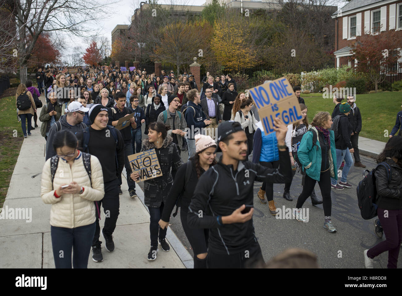 Medford, Massachusetts, USA. 16th Nov, 2016. After walking out of class, hundreds of Tufts University students join community members in a march to demand that the university become a sanctuary campus for undocumented students. Credit:  Evan Sayles/ZUMA Wire/Alamy Live News Stock Photo