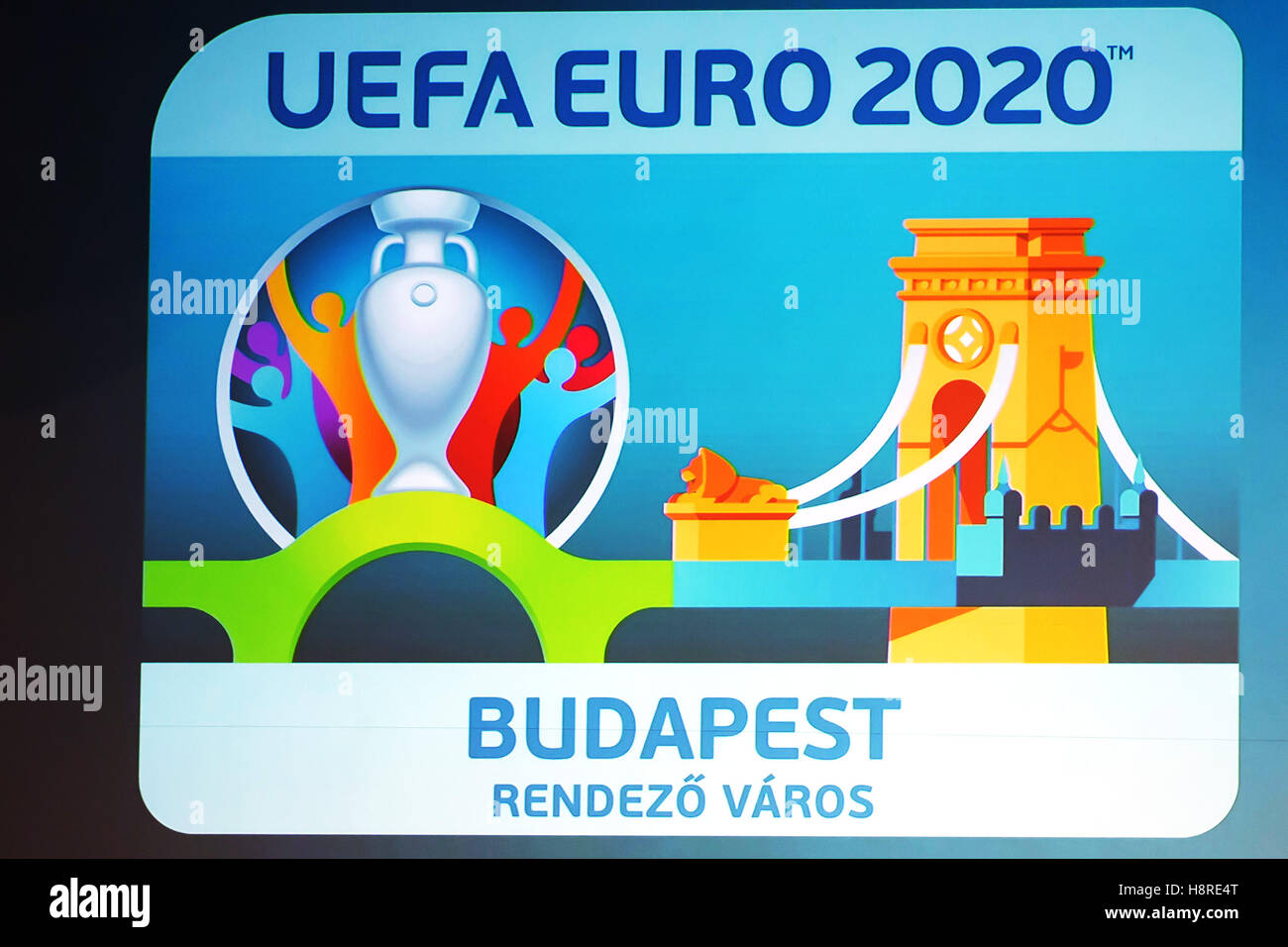 Budapest Hungary 16th Nov 16 The Logo Of The Host City Budapest For The Uefa Euro Is Displayed On A Screen During An Event To Unveil The Budapest S Logo In Budapest Budapest Hungary 16th Nov 16 The Logo Of The Host City Budapest For The Uefa Euro Is Displayed On A Screen During An Event To Unveil The Budapest S Logo In Budapest