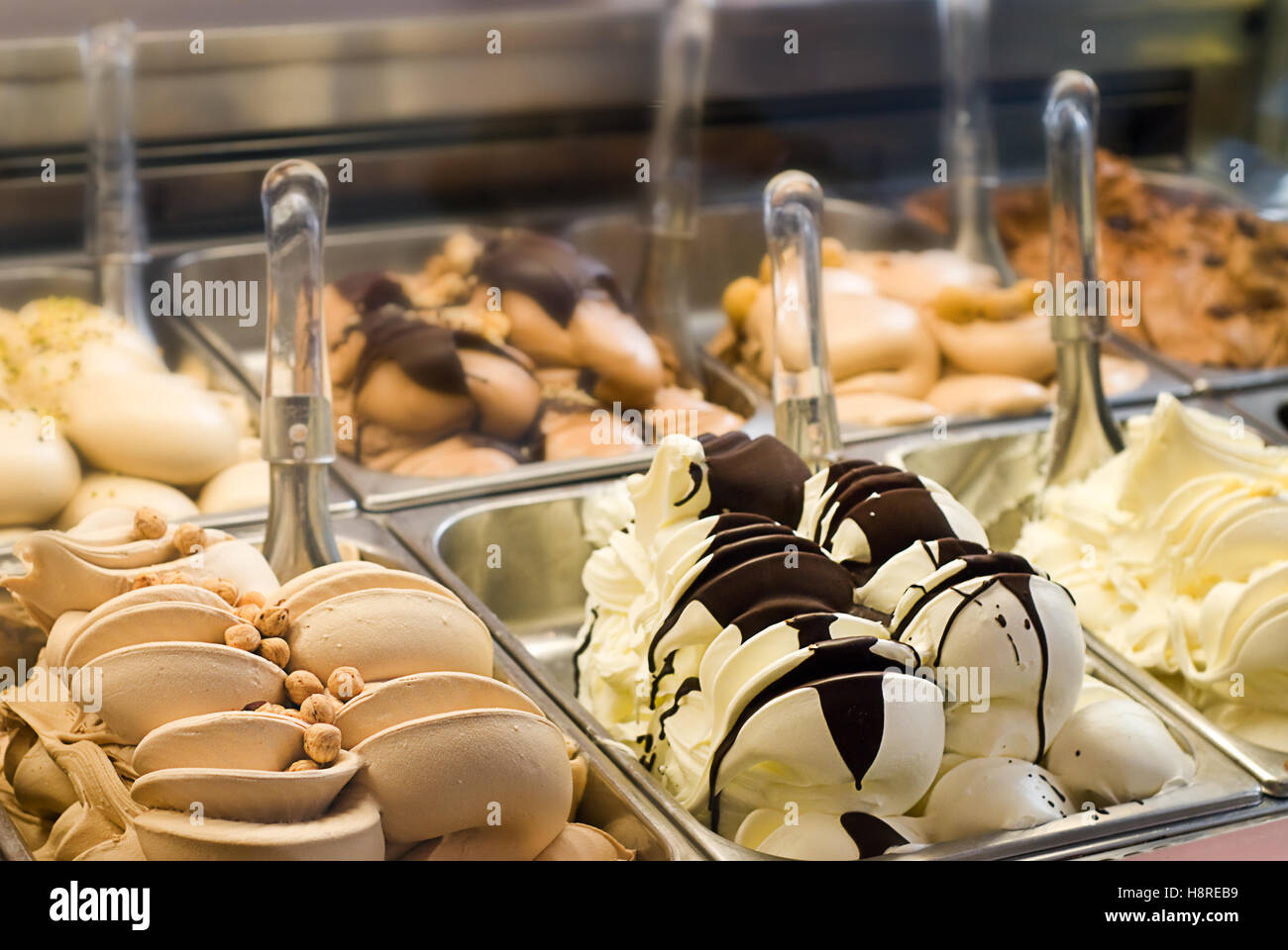 Delicious Italian Ice-cream in an ice-cream parlour. Stock Photo