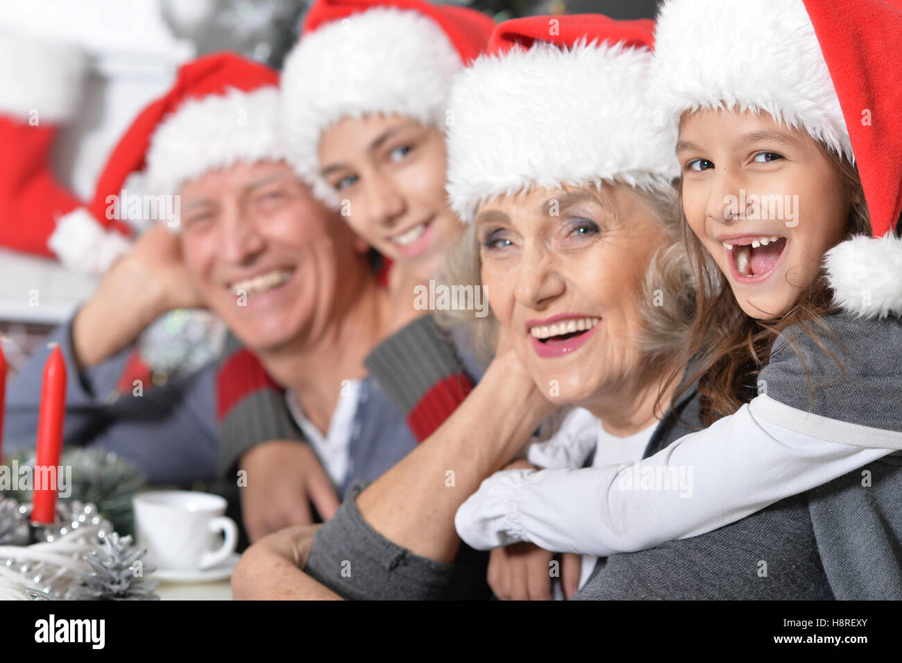 Family celebrating Christmas Stock Photo Alamy