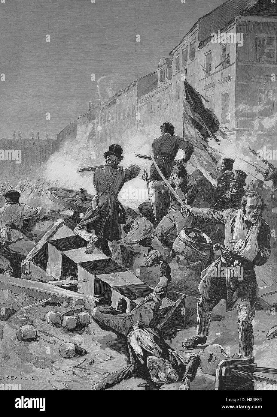 fighting in the battle in Berlin, 18. March 1848, Germany Stock Photo