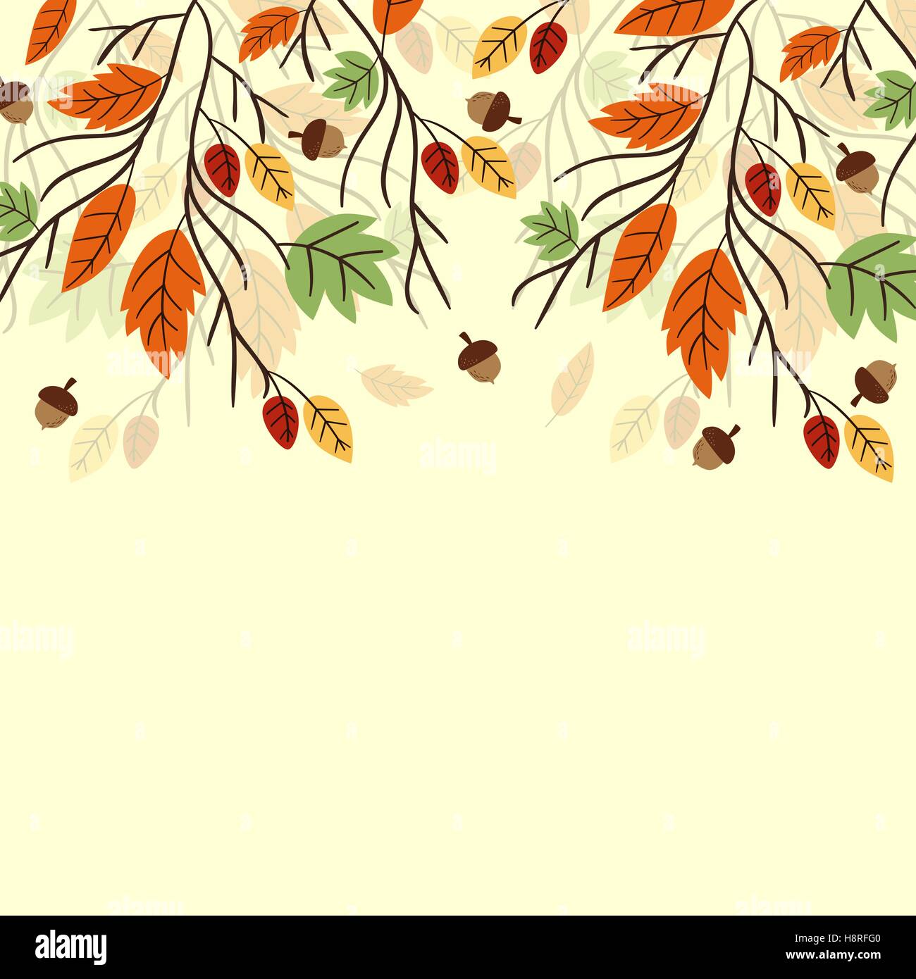 Autumn background with falling leaves and acorns Stock Vector Image