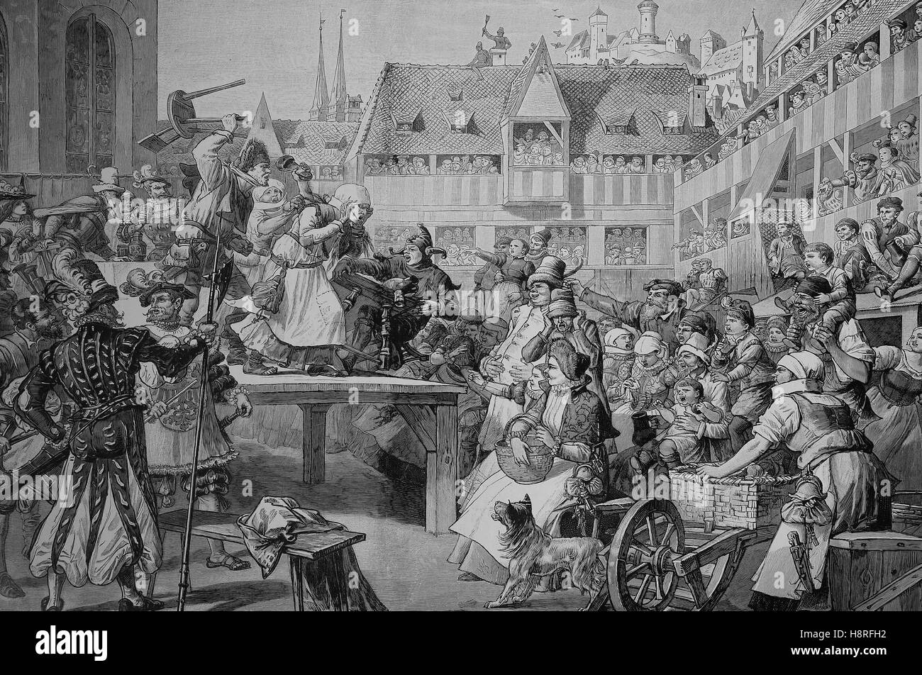 Performance of a theater for Carnival, by Hans Sachs, in Nuremberg, Bavaria, Germany Stock Photo