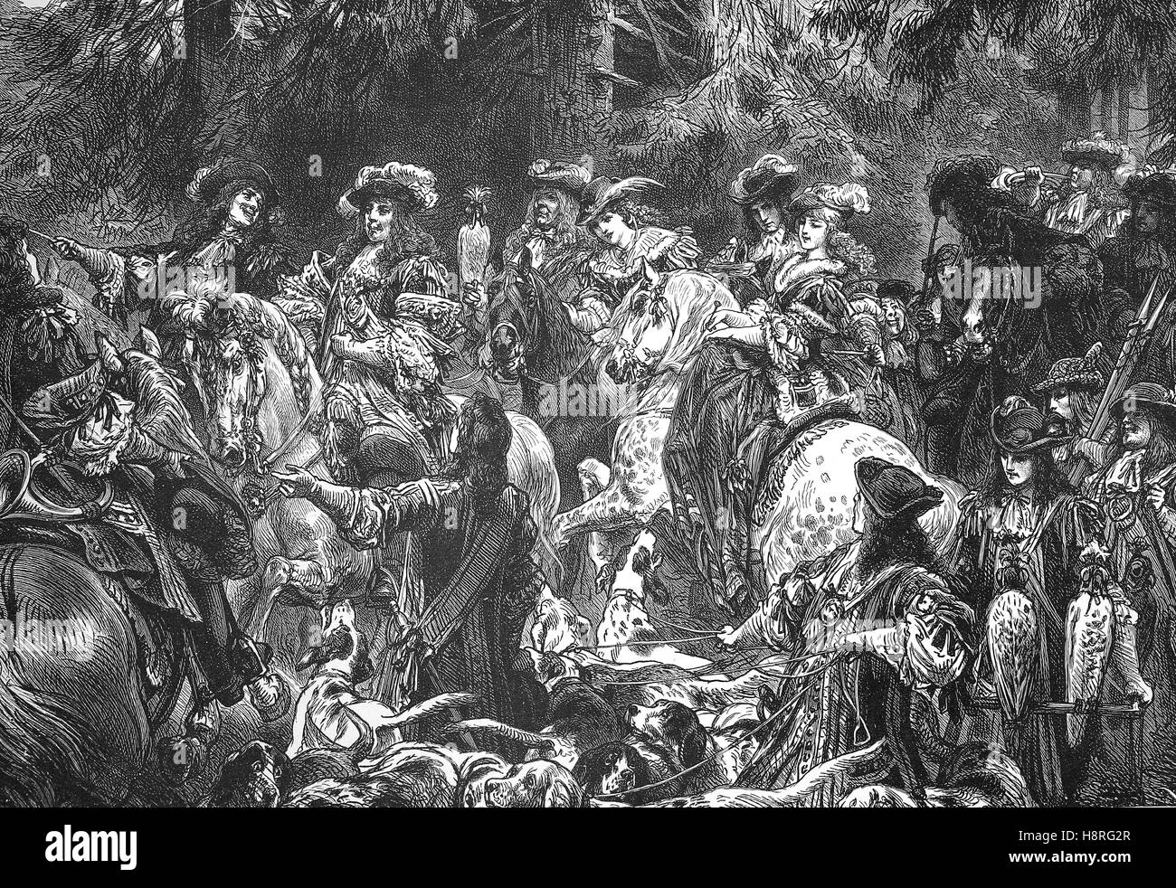 Departure to hunting at the end of the 17th century Stock Photo