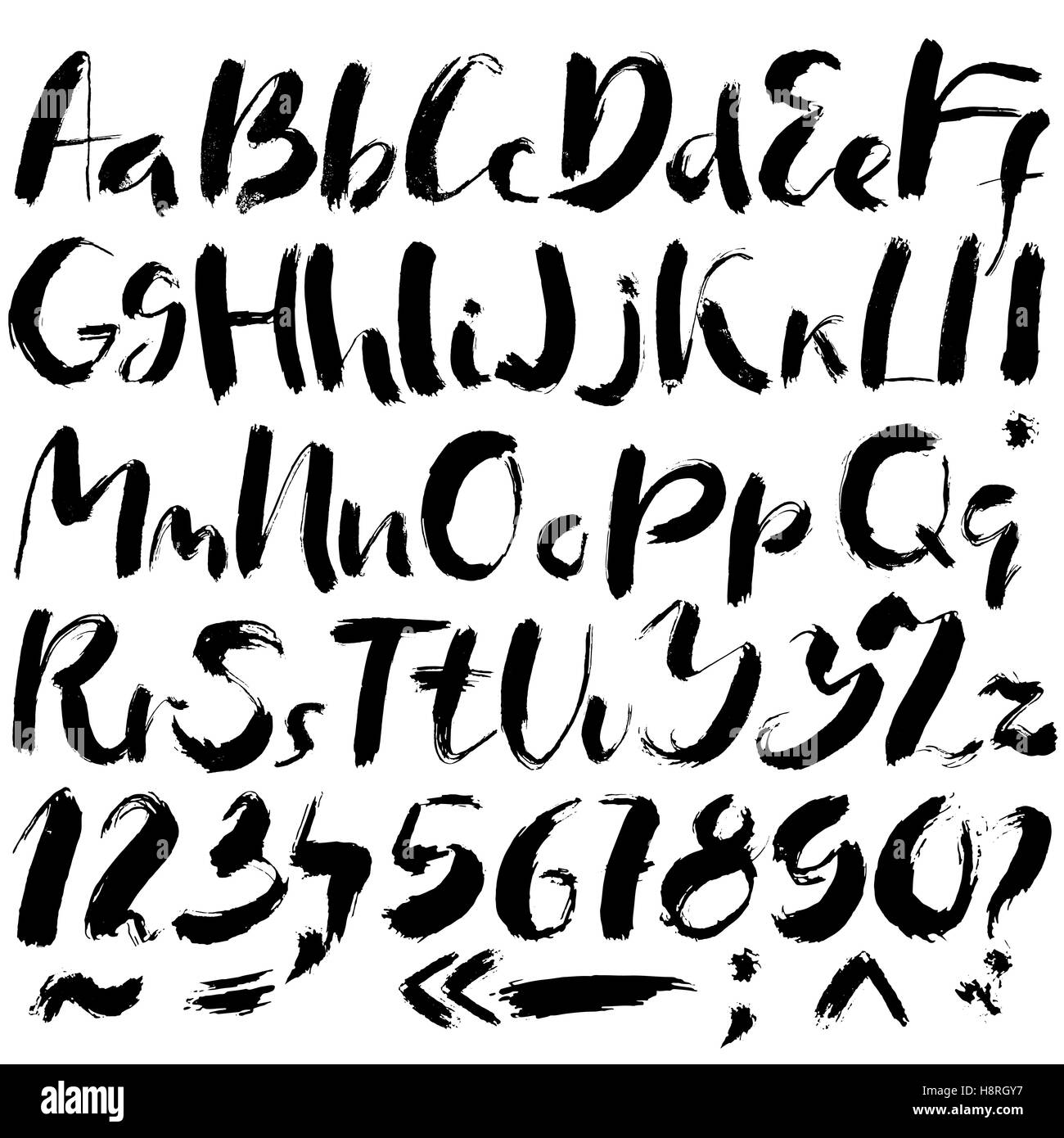 Hand drawn font made by dry brush strokes. Grunge style alphabet Stock ...