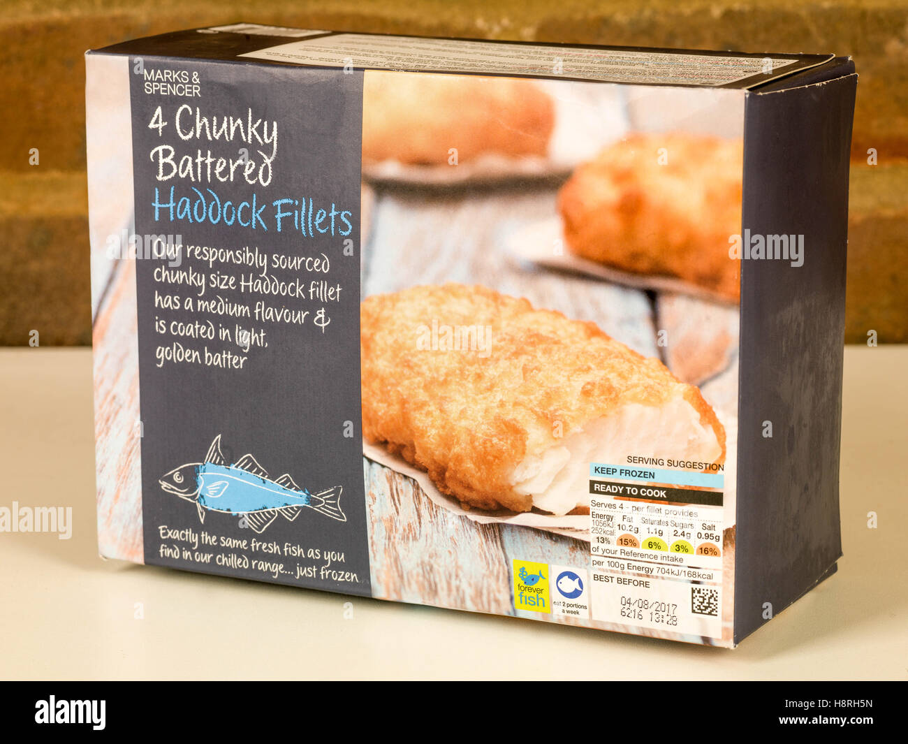 Box of Marks and Spencer Battered Haddock Fish Fillets Stock Photo Alamy