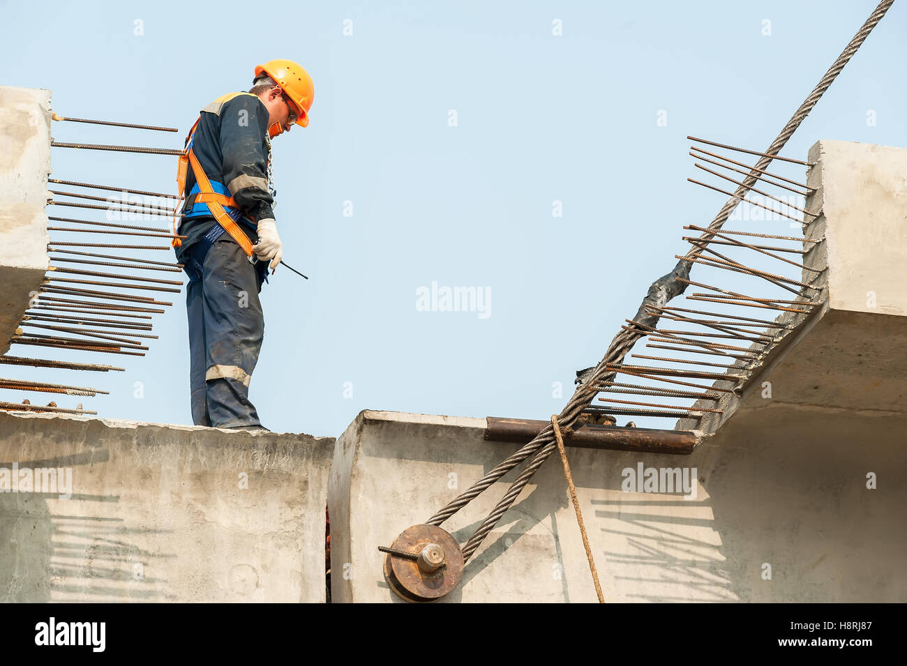 Builder Worker on bridge construction Stock Photo Alamy