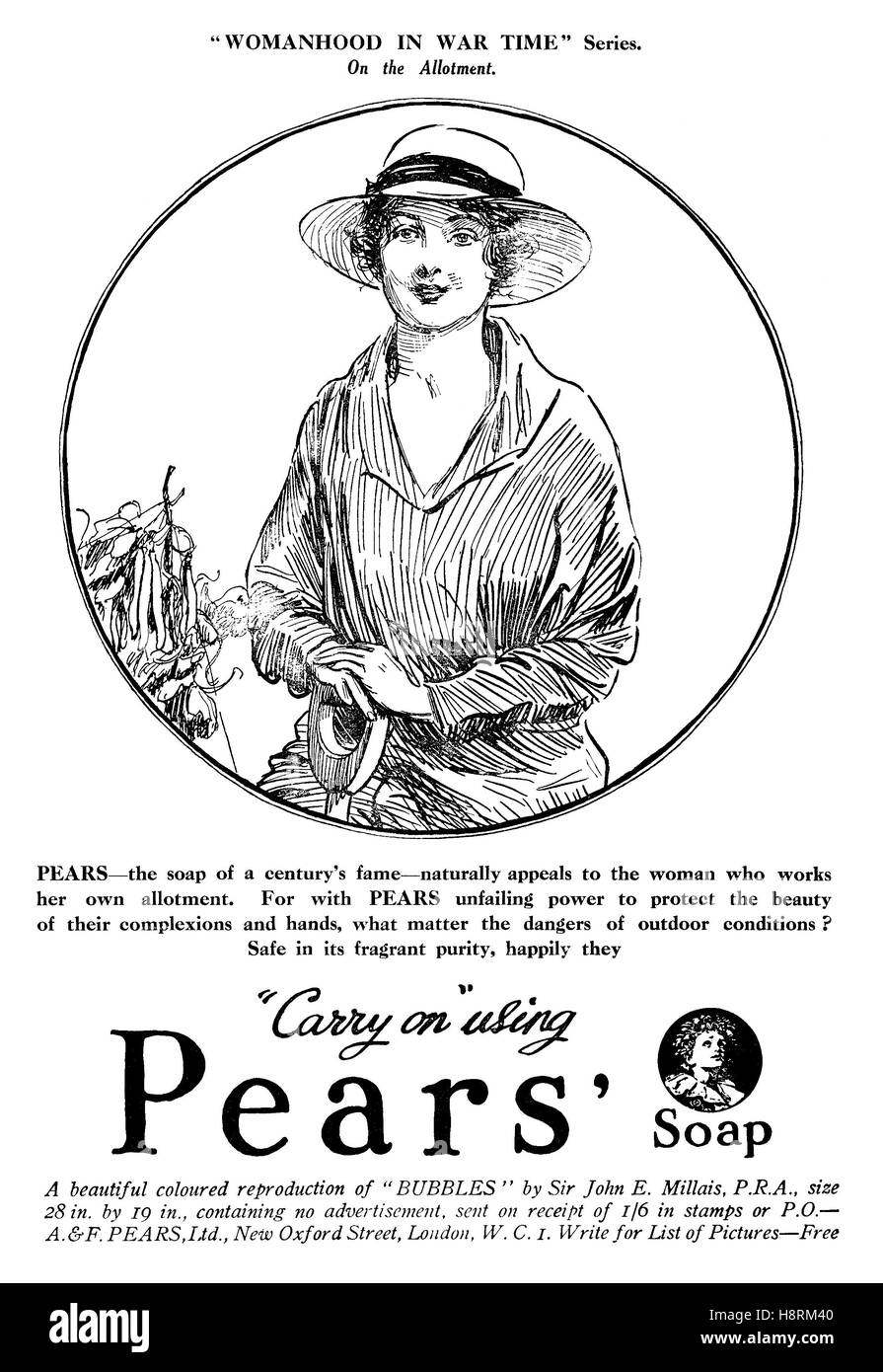 1918 British wartime advertisement for Pears' Soap Stock Photo