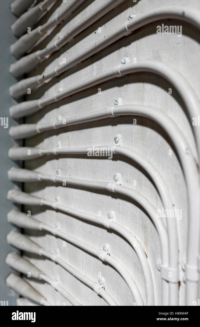 Set of electrical cables seen in a church. Stock Photo