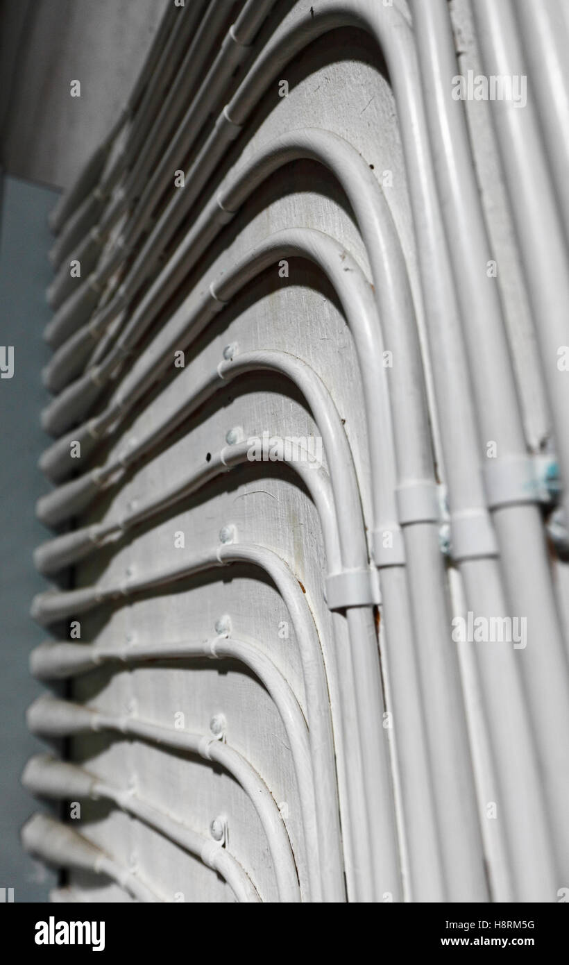 Set of electrical cables seen in a church. Stock Photo