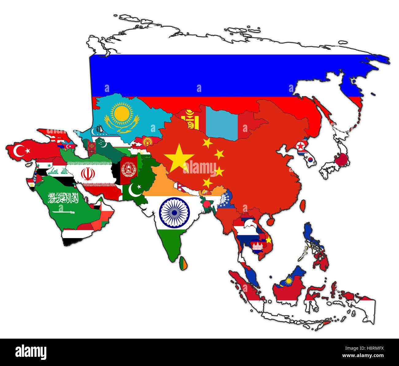 Old Political Map Of Asia With Flags Stock Photo 125910846 Alamy