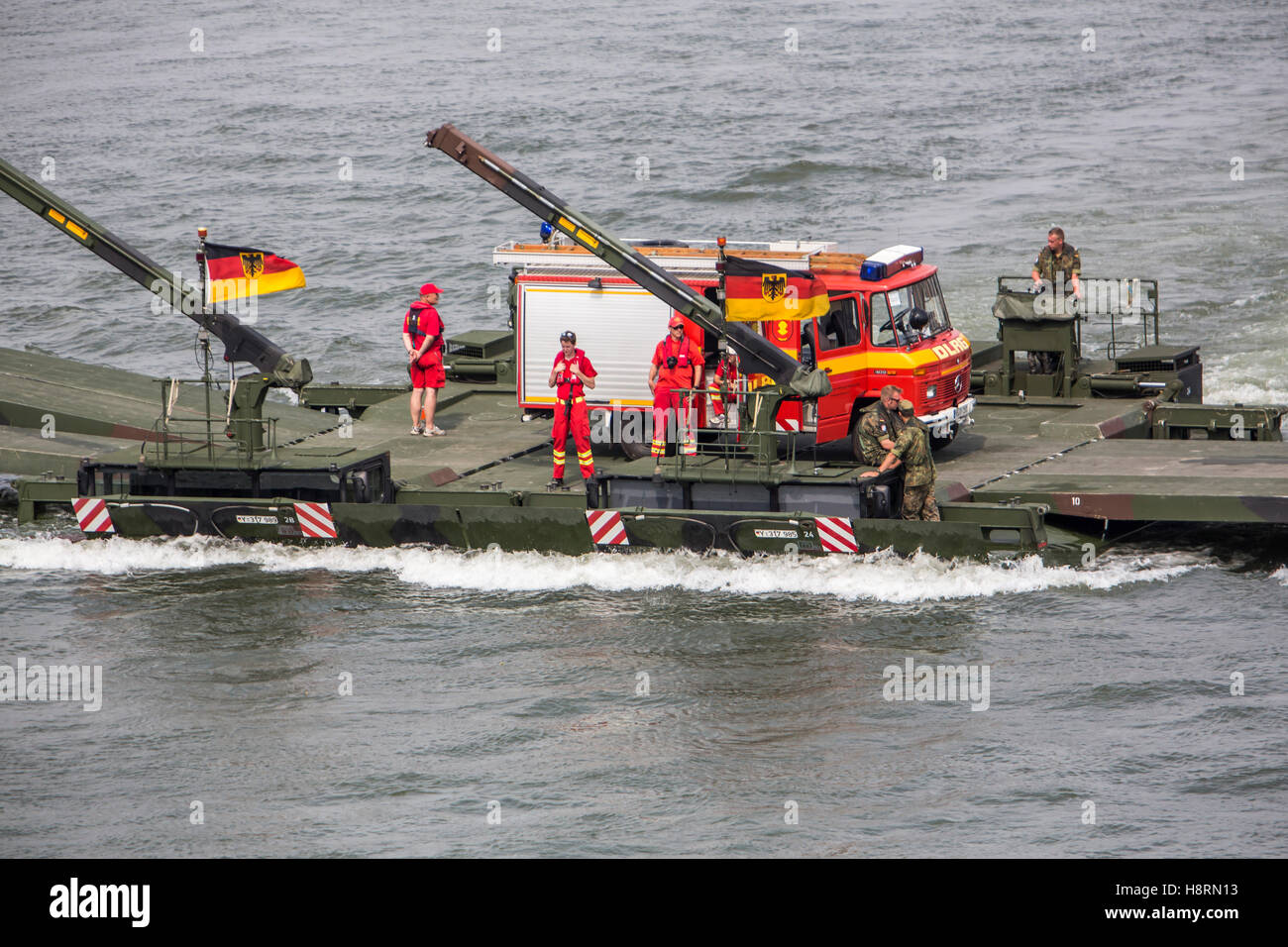 Public presentation of German Bundeswehr, German armed forces, in Düsseldorf, Germany, river ferry, engineers, Stock Photo