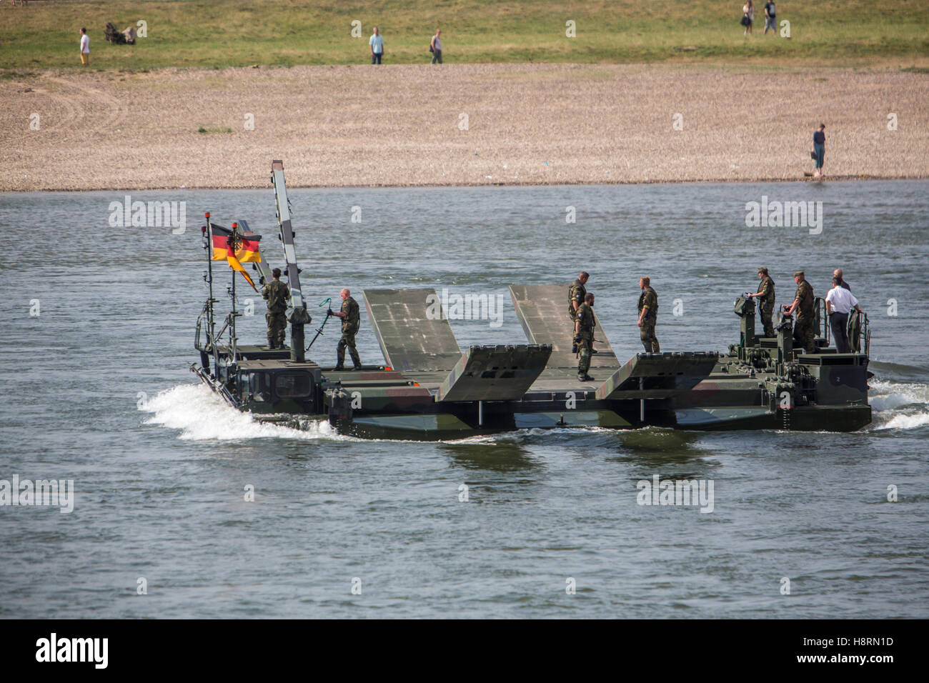 Public presentation of German Bundeswehr, German armed forces, in Düsseldorf, Germany, river ferry, engineers, Stock Photo