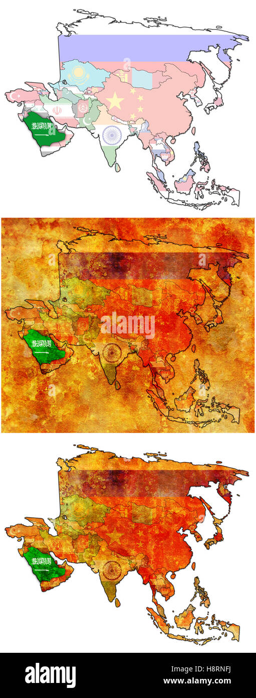 old political map of asia with flag of saudi arabia Stock Photo - Alamy