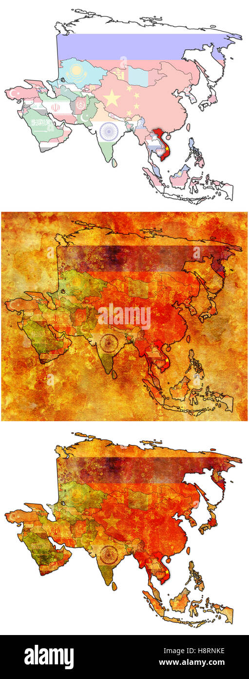old political map of asia with flag of vietnam Stock Photo - Alamy