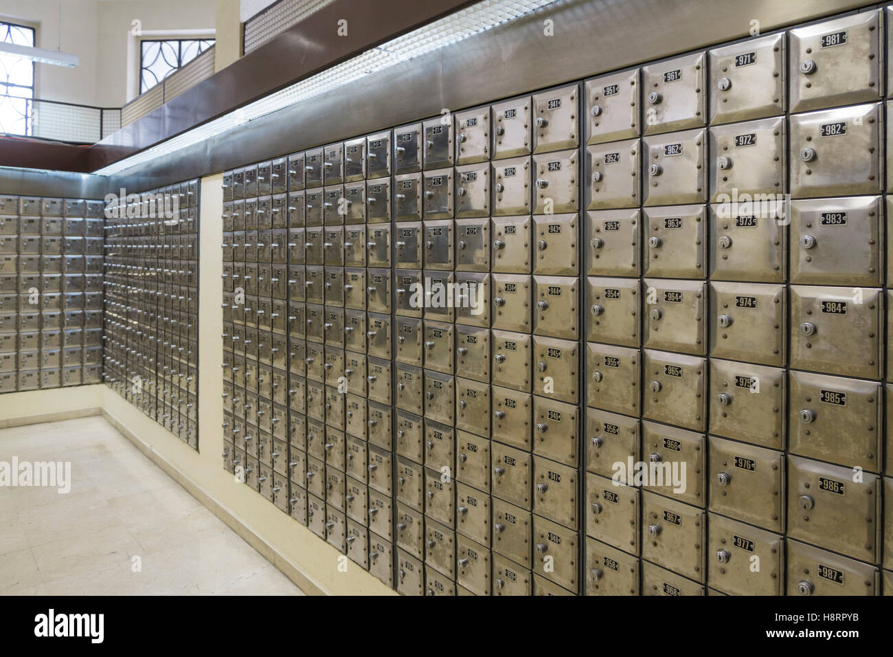 Safe deposit boxes at bank Stock Photo