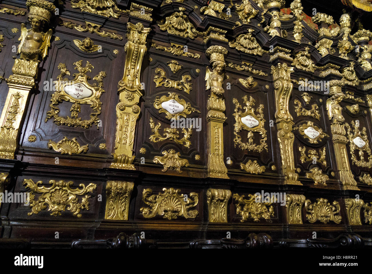 Ornate choir stalls at the Sé Catedral de Braga Cathedral in Braga, Minho, Portugal, Europe Stock Photo