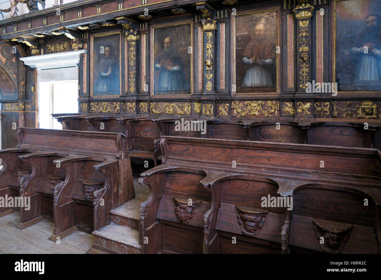 Wooden choir stalls at the Igreja de São Jerónimo de Real, Braga, Minho, Portugal, Europe Stock Photo