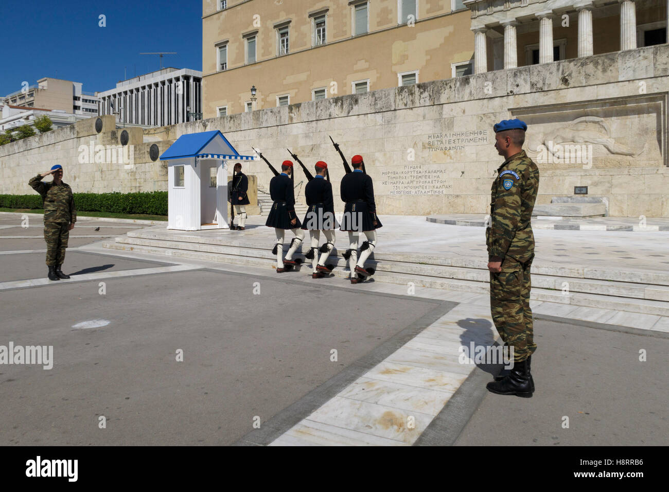 Changing of the Guard cerimony in front of the Greek parliament in Athens, Greece Stock Photo