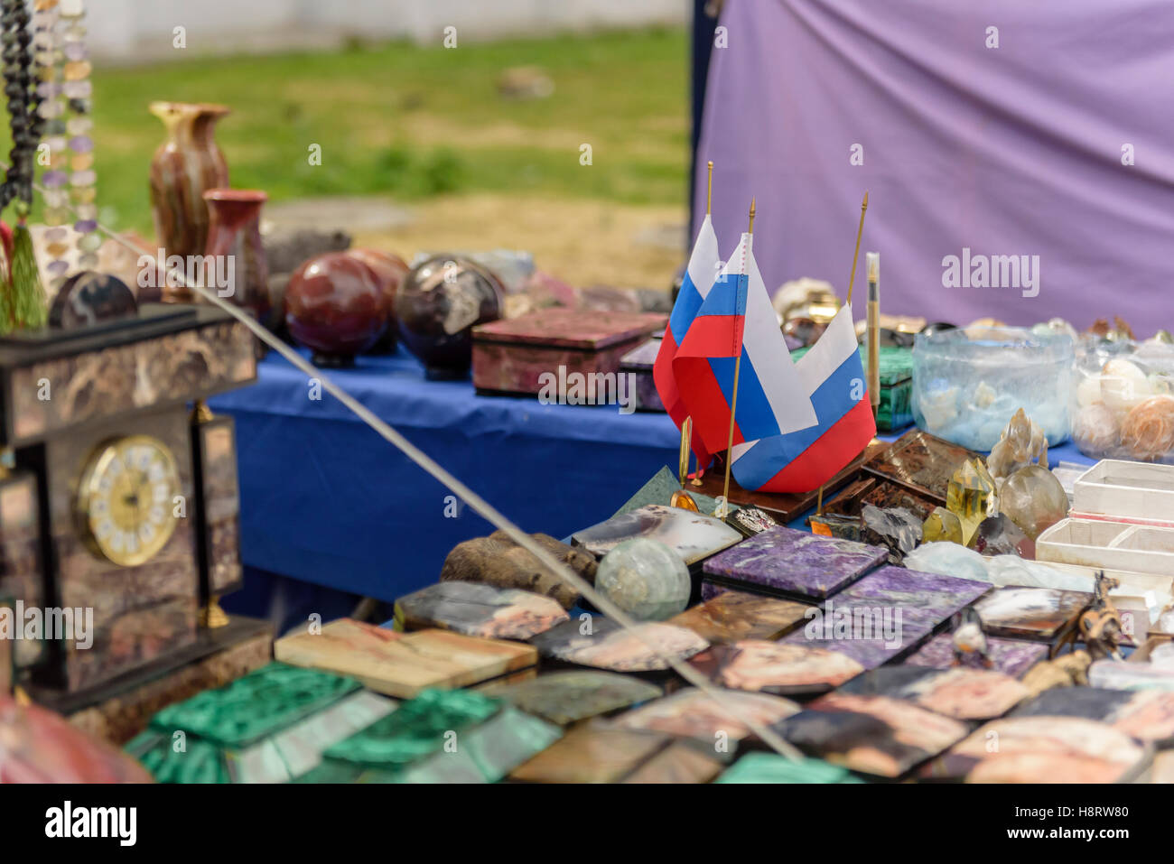 Soviet souvenirs in Ekaterinburg market (Russia) Stock Photo