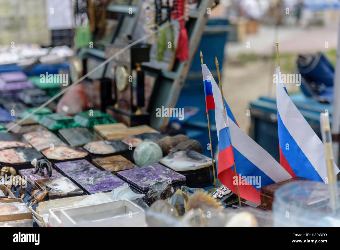 Soviet souvenirs in Ekaterinburg market (Russia) Stock Photo