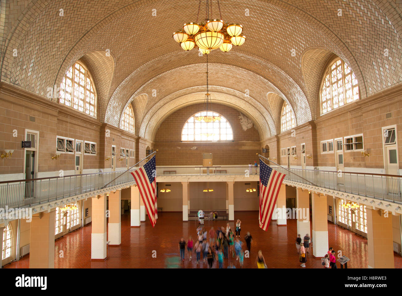 Great Hall, Ellis Island Immigrant Museum, Statue of Liberty National Monument, New York Stock Photo