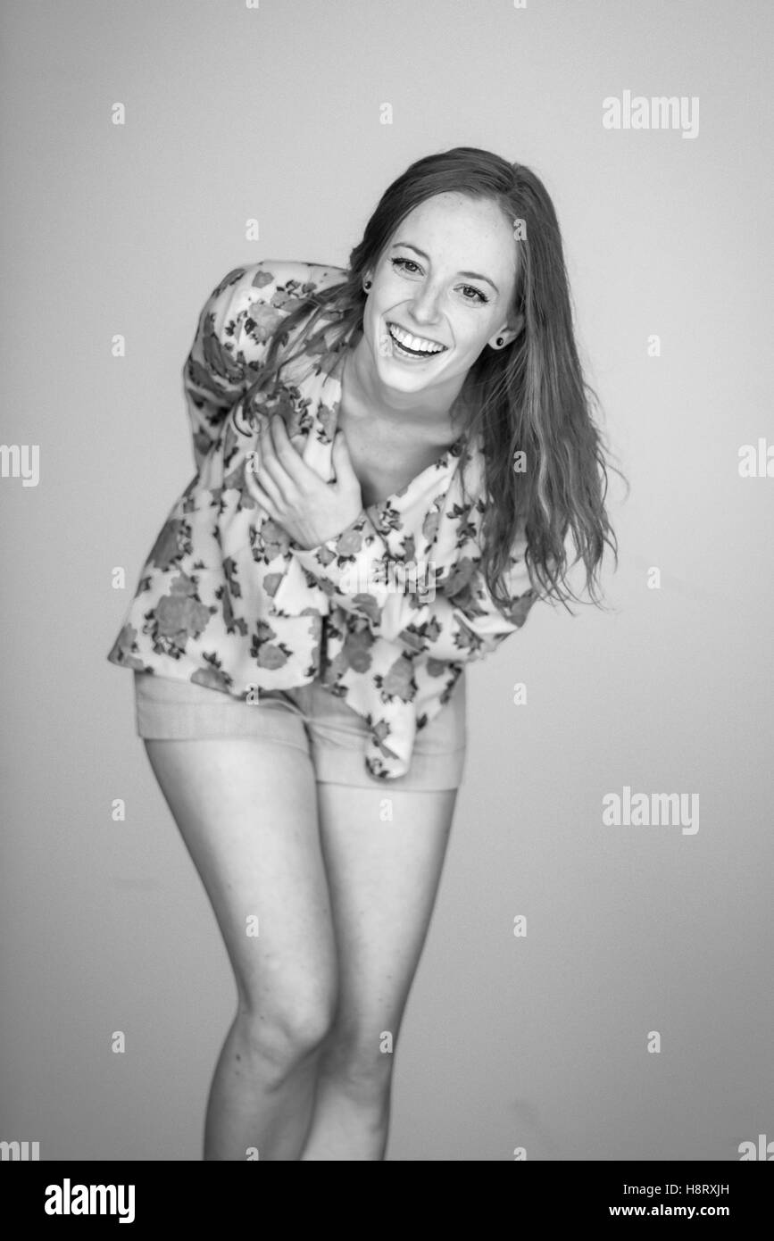 beautiful Redhead woman laughing Stock Photo