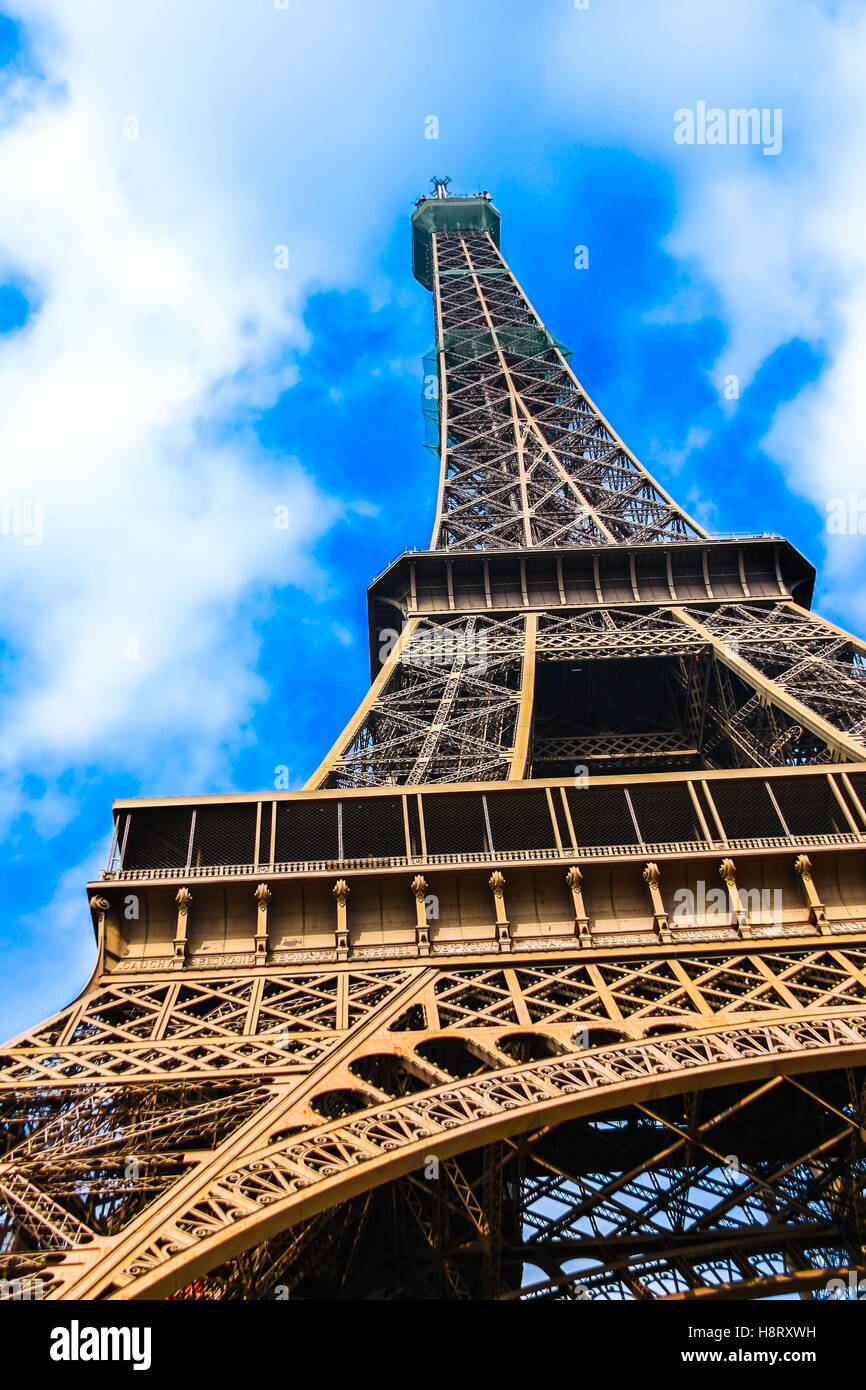 The Eiffel Tower of France shot in silhouette and sepia. Stock Photo