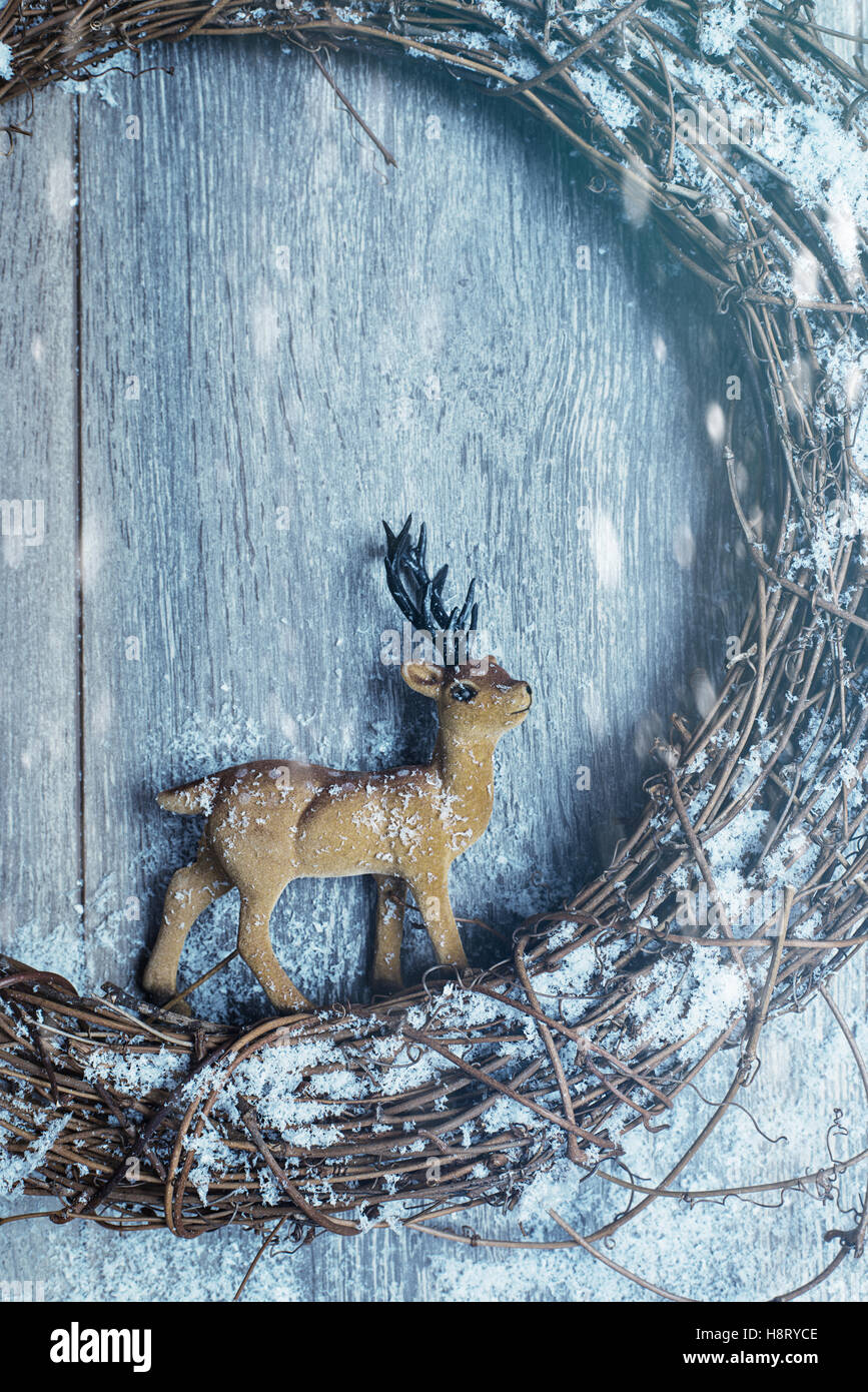 Winter garland with reindeer ornament - modern lighting effect Stock Photo