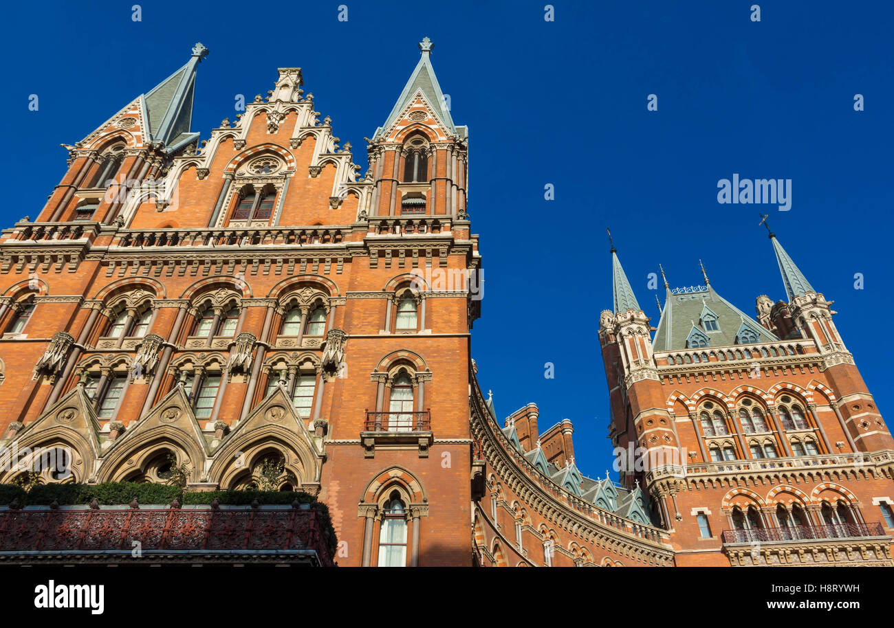 The Saint Pancras railway station was opened in 1868 by the Midland railway as the southern terminus of its main line. Stock Photo