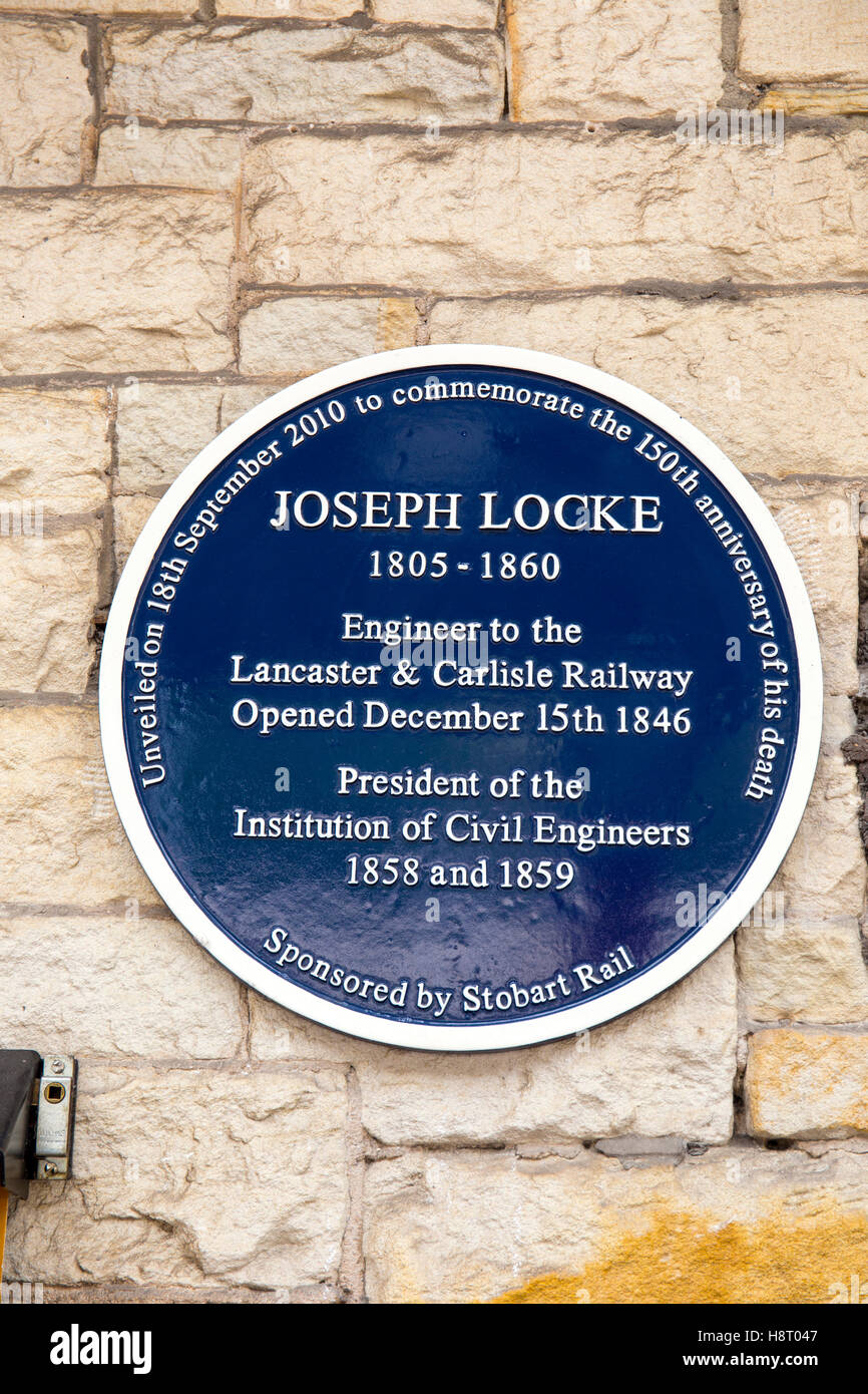 Plaque Joseph Locke on railway station in Lancaster Lancashire UK Stock Photo