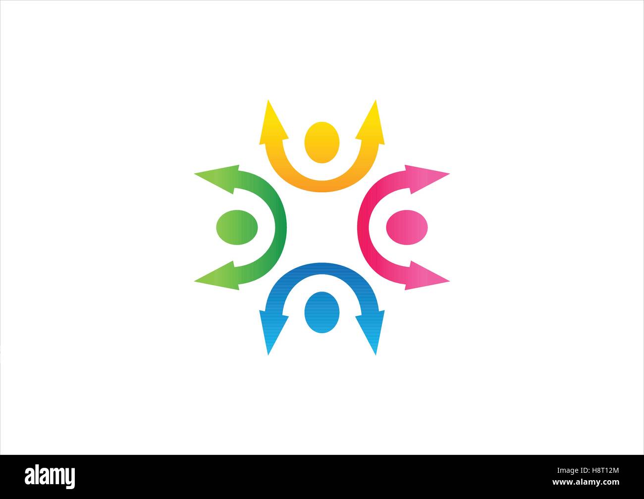 teamwork logo, elements people arrows symbol icon, concept success team vector design Stock Vector