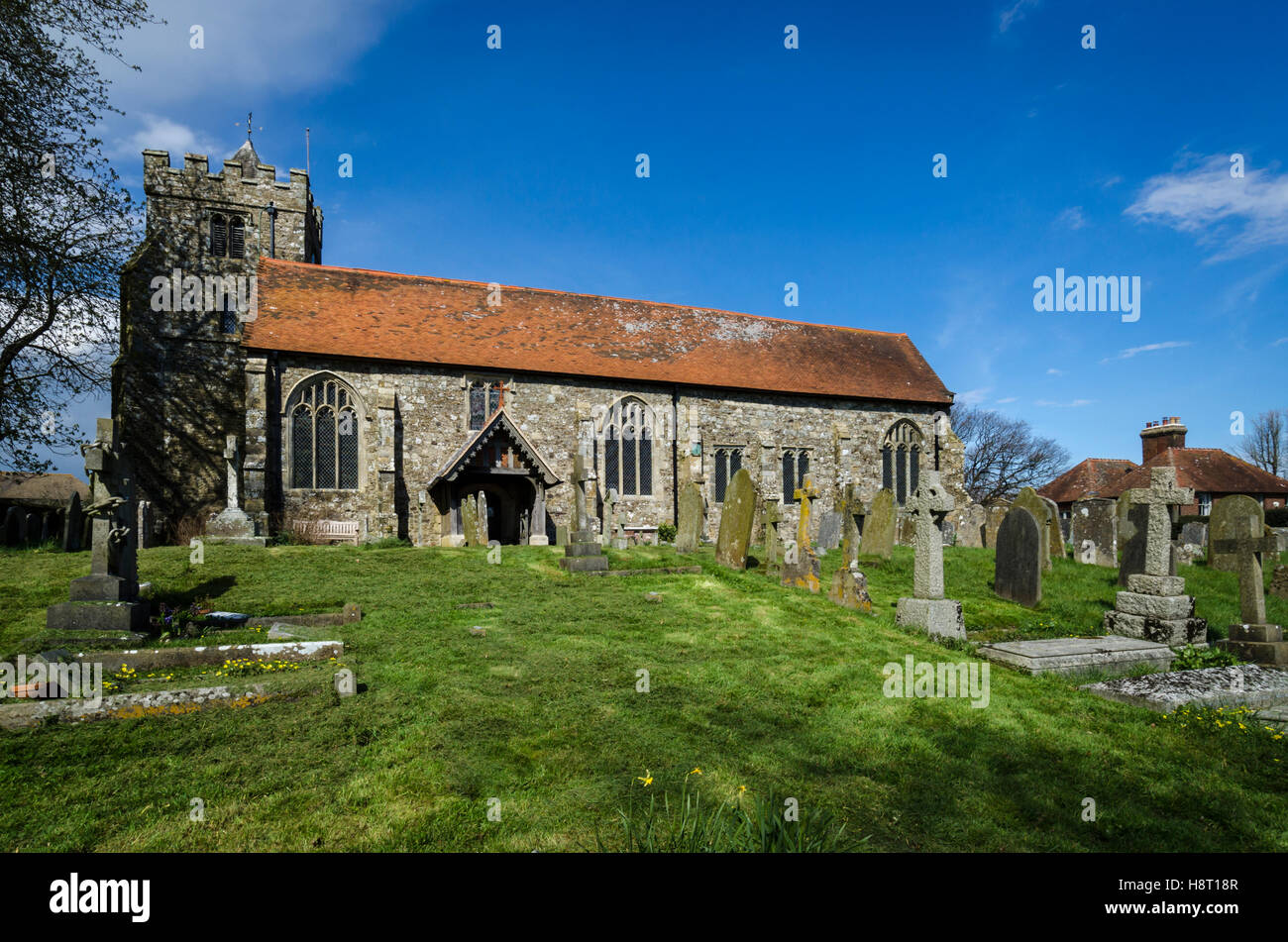 Church of St George and graveyard, Brede, Kent, UK Stock Photo