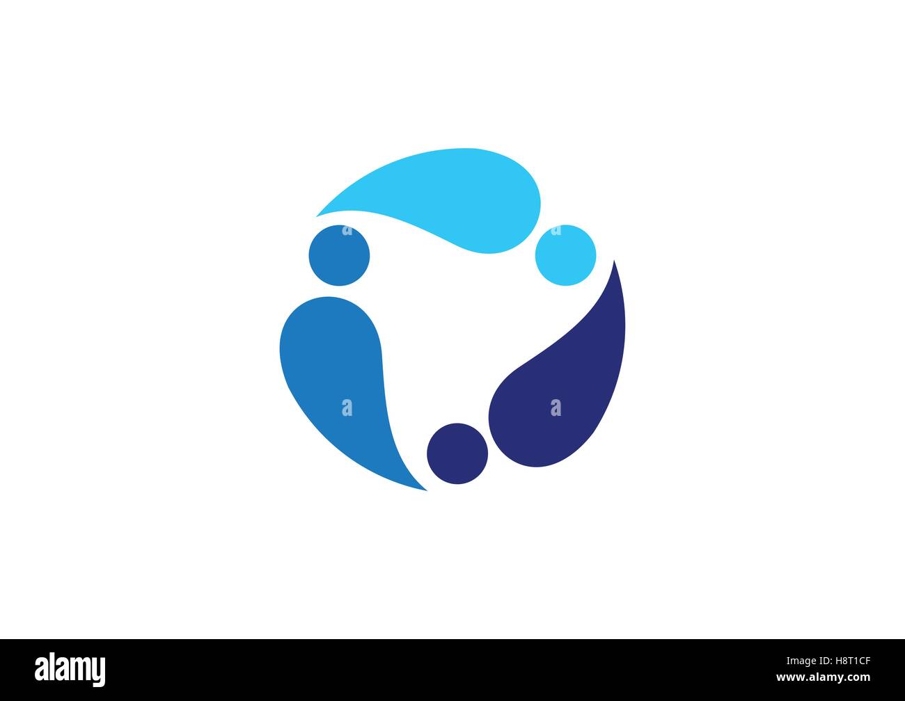 circulation blue water drops logo, team work conceptual logotype symbol icon vector design Stock Vector