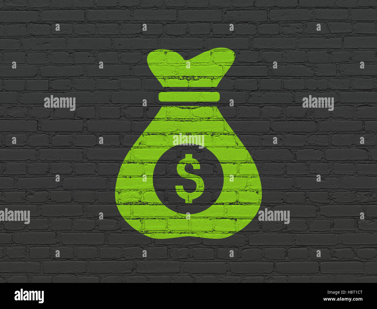 Finance concept: Money Bag on wall background Stock Photo - Alamy