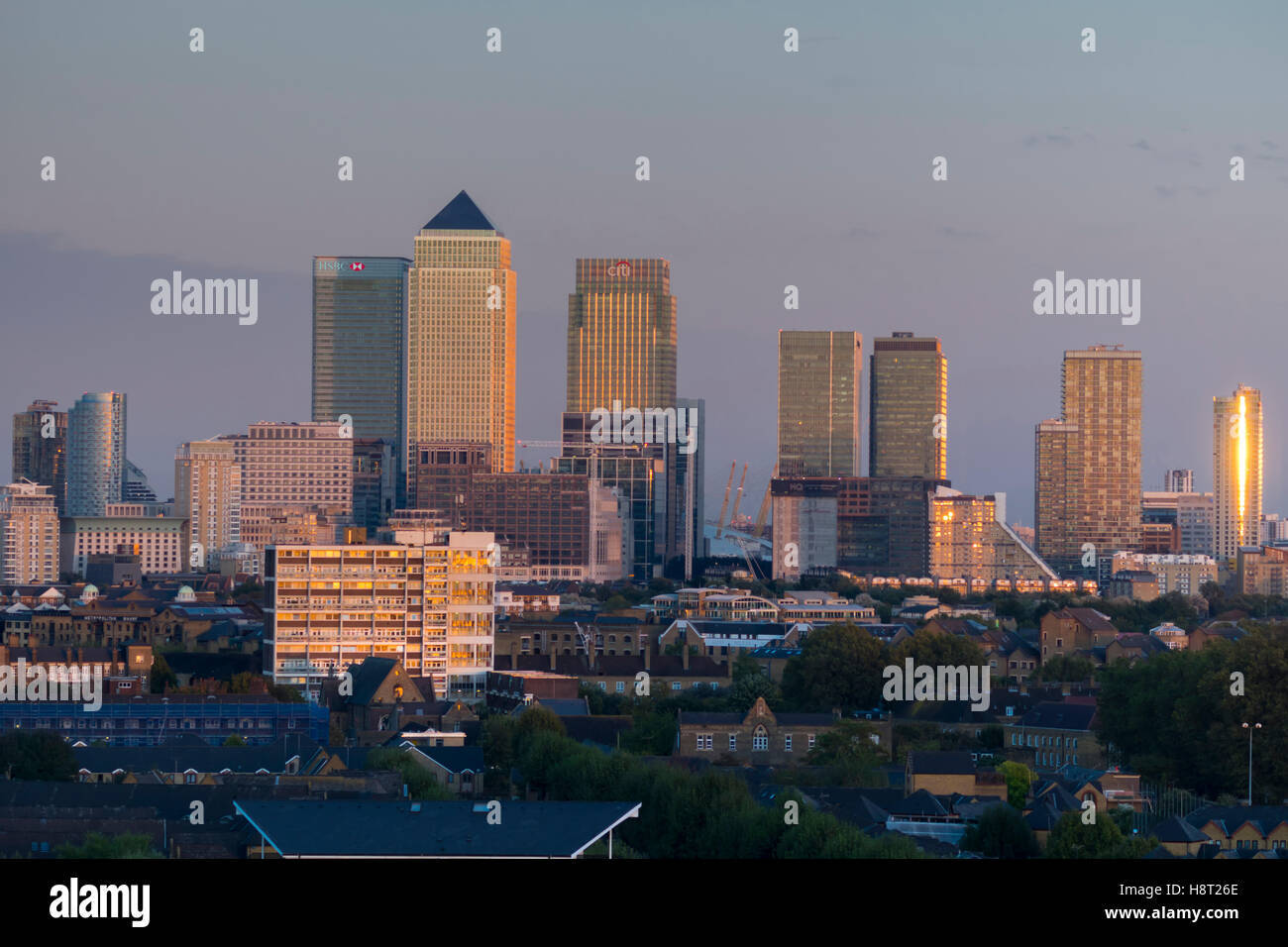 europe, UK, England, London, Canary Wharf Isle of Dogs skyline Stock Photo