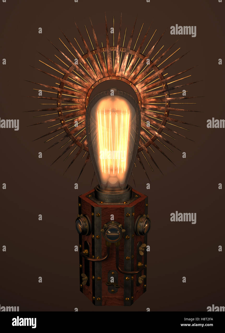 Rendered steampunk lamp with star (sun) decorative reflector Stock Photo