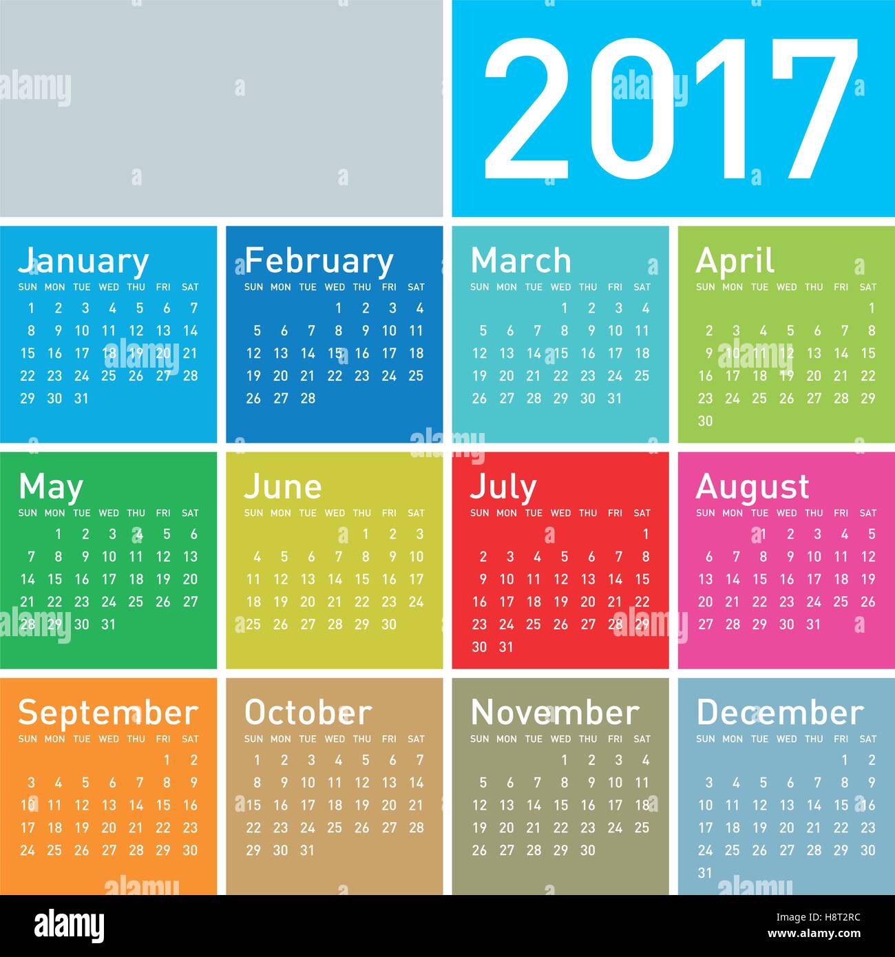 Colorful Calendar for Year 2017, in vector format. Stock Vector