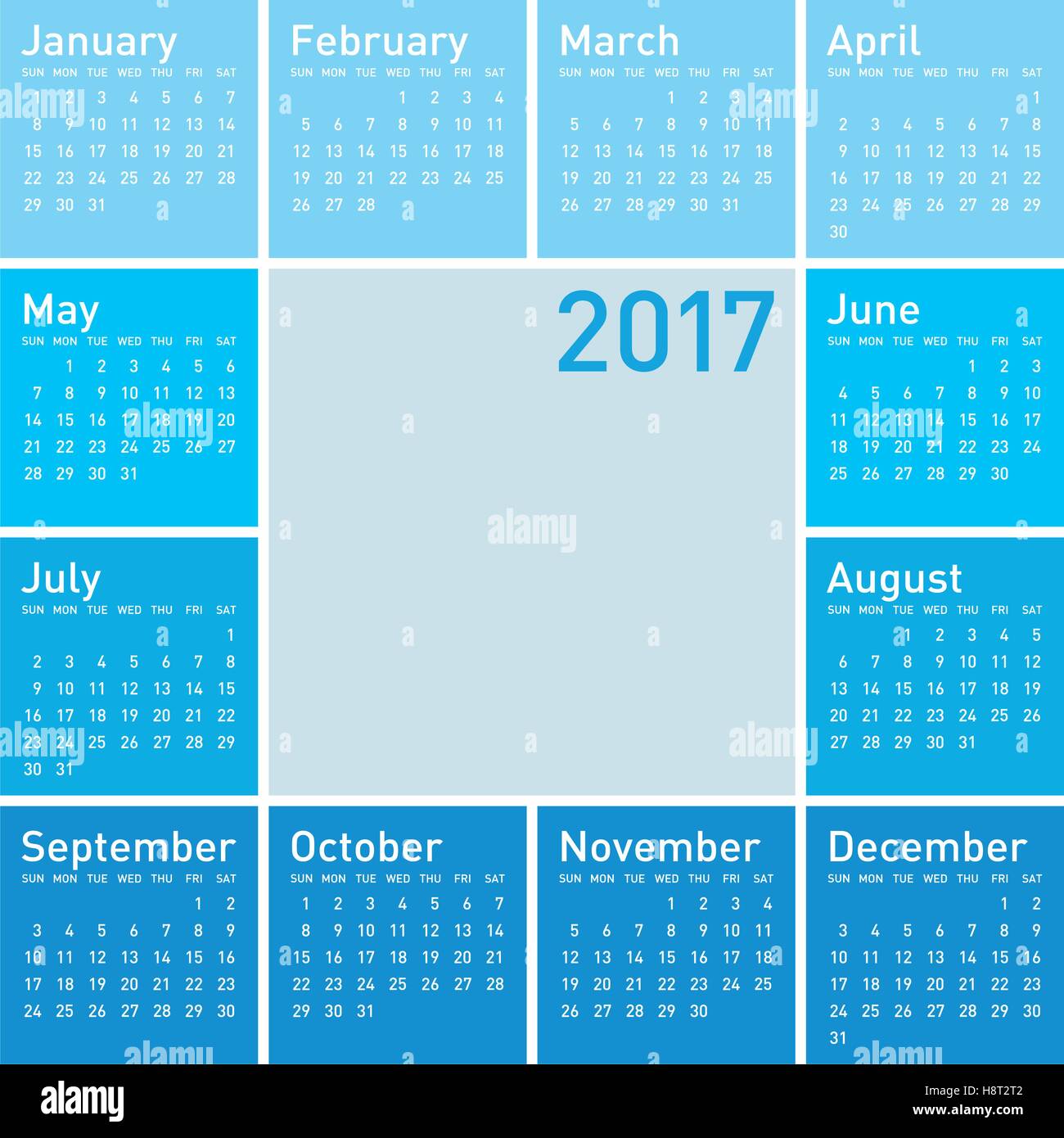 Blue Calendar for Year 2017, in vector format. Stock Vector