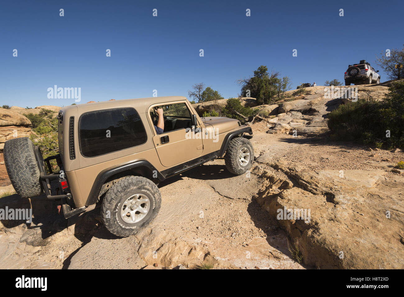 Utah, Canyonlands National Park, Needles District, Elephant Hill, with 4x4 vehicles Stock Photo
