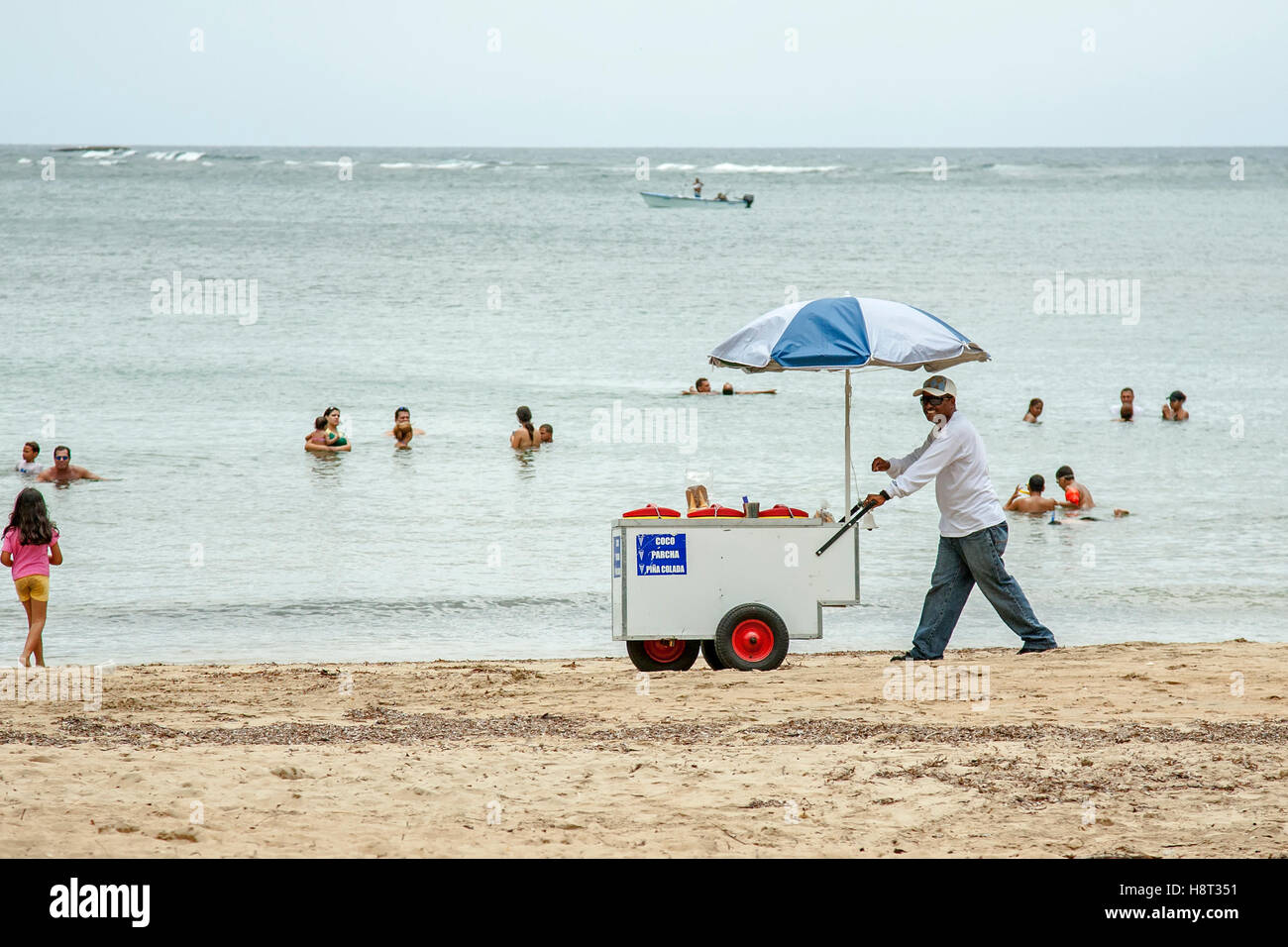 Ice cream vendor, Cerro Gordo Beach, Vega Baja, Puerto Rico Stock Photo