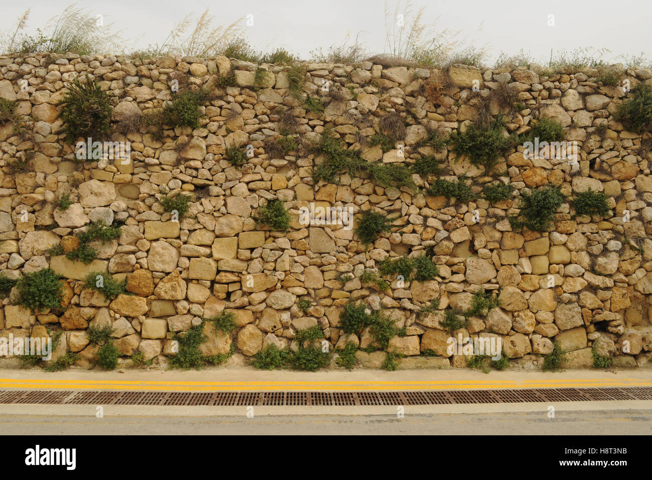 Yellow stone wall on Gozo, Malta Stock Photo