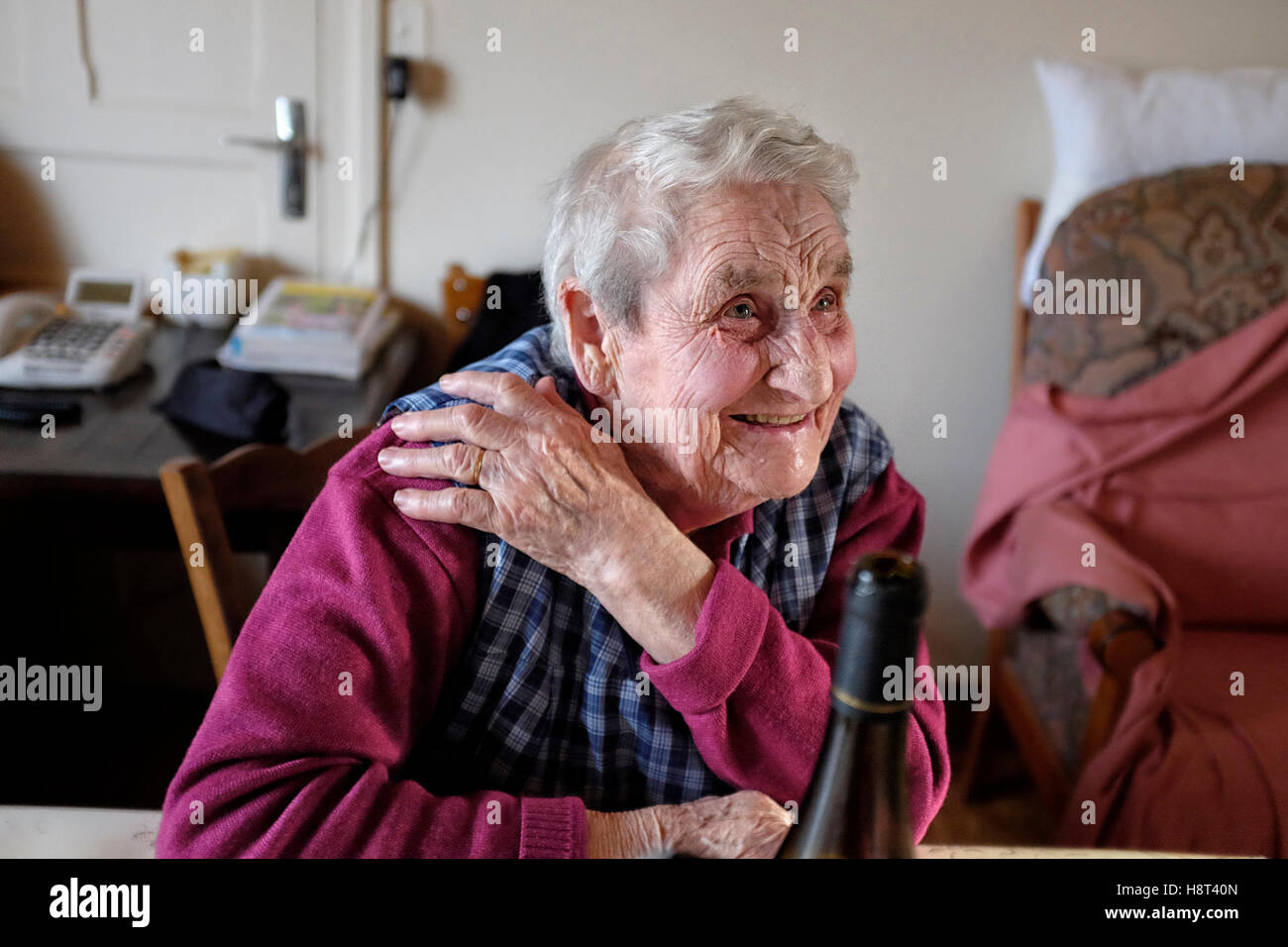 Elderly lady (nonagenarian) in Brittany Stock Photo