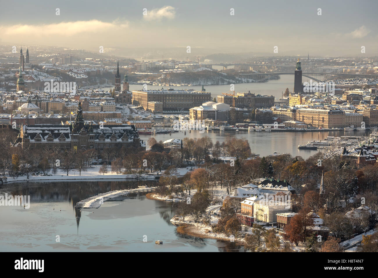 Aerial view of Stockholm city center during the winter. Stock Photo